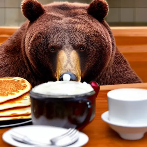 Image similar to a bear eating Pancakes