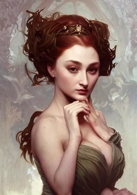 Prompt: portrait of sansa monster, intricate, elegant, highly detailed, digital painting, artstation, concept art, smooth, sharp focus, illustration, art by artgerm and greg rutkowski and alphonse mucha and william - adolphe bouguereau