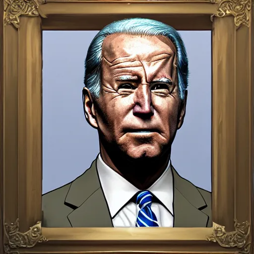 Image similar to a disco elysium portrait of Biden by Aleksander Rostov, highly detailed, symmetry