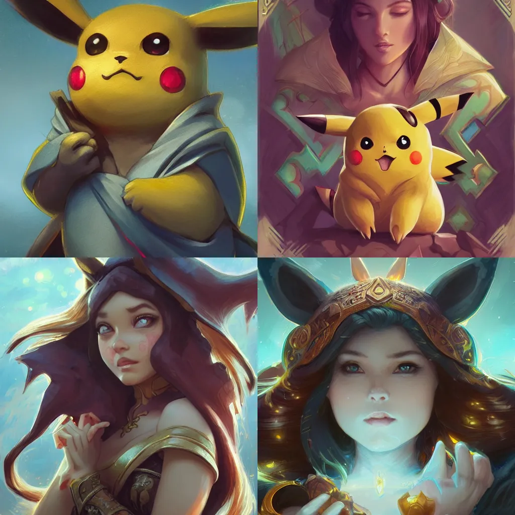 Prompt: Pikachu, closeup, D&D, fantasy, intricate, elegant, highly detailed, digital painting, artstation, concept art, matte, sharp focus, illustration, hearthstone, art by Artgerm and Greg Rutkowski and Alphonse Mucha