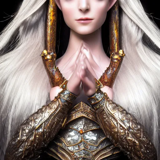 Prompt: photo of a beautiful elven queen, macro 20mm, incredibly detailed, 8k, HDR, studio