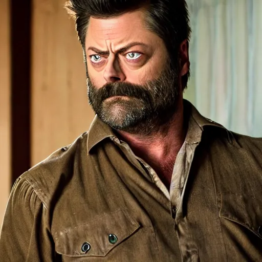 Image similar to nick offerman ( accurate face ) as wolverine, with wolverine claws, photorealistic logan movie still, highly detailed, 8 k