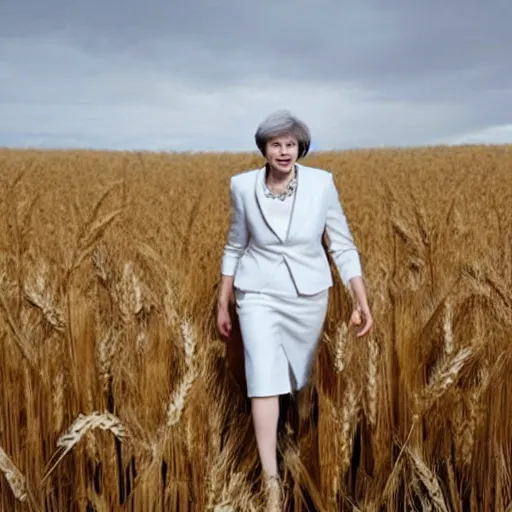 Image similar to theresa may walking in a field of wheat