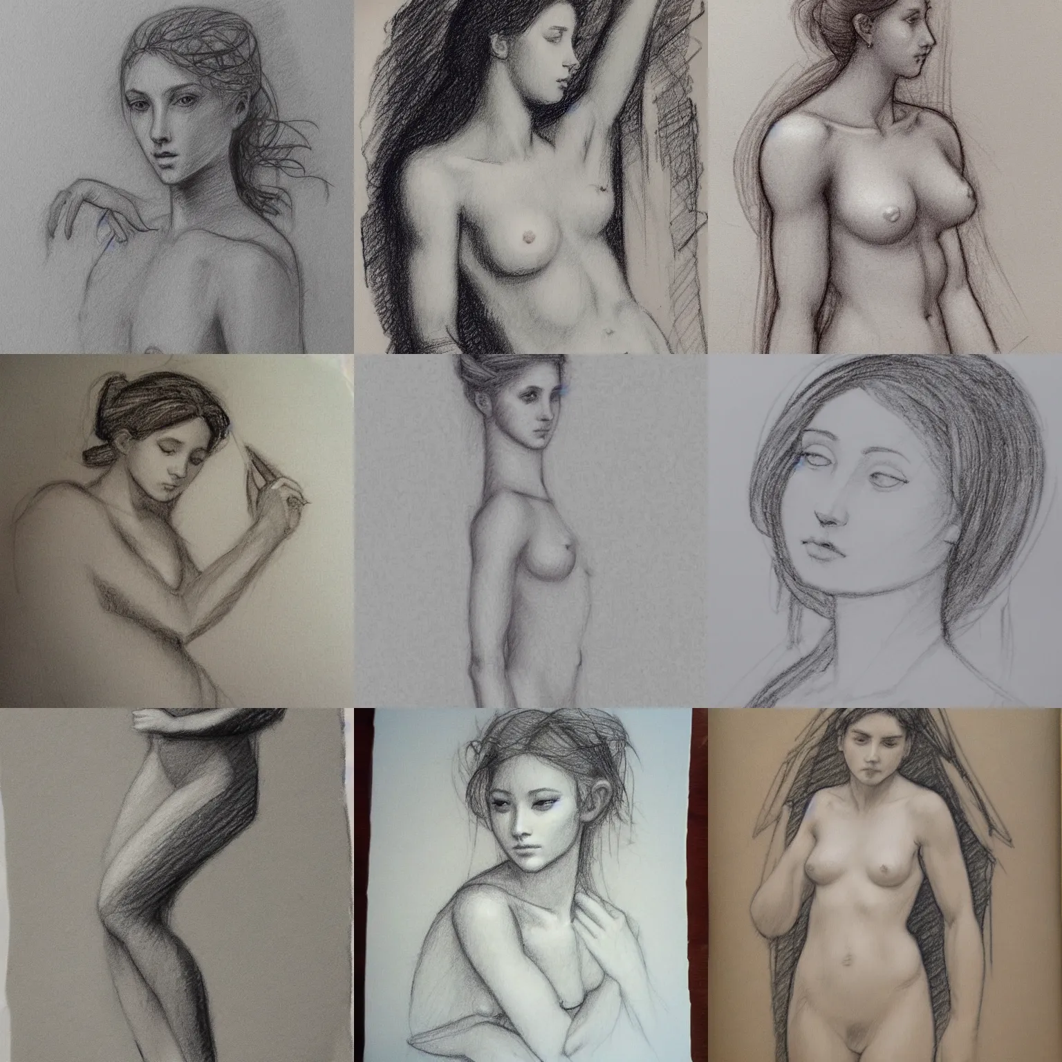 Prompt: of a beautiful girl sketched in pencil by michelangelo lots of little sketches a study of the female form ultra detail minecraft