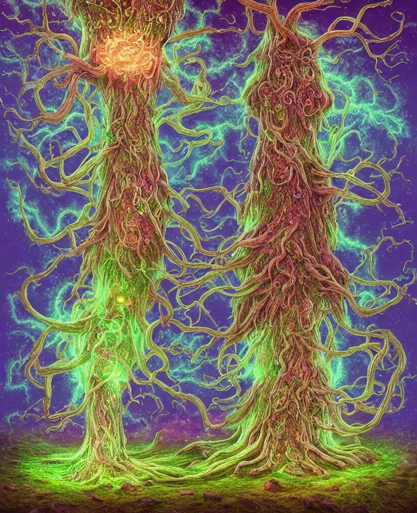 Prompt: yggdrasil, sprirtual awakening, astral, chakra, giant mycelium fungus, translucent, bio luminescent, plasma, energy flow. highly detailed, excellent composition