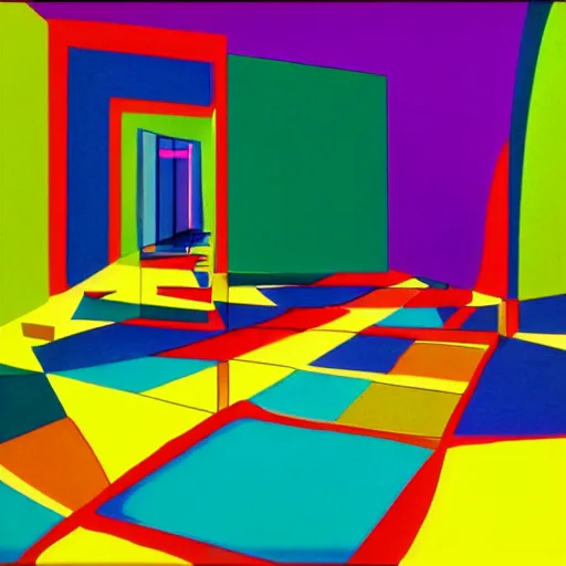 Prompt: colorful liminal space by Salvador Dali, shiny floors, minimalist, stunning, light and shadows, horror