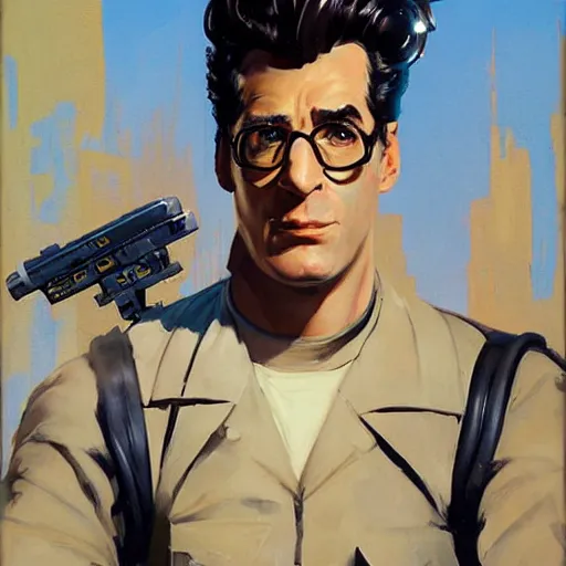 Image similar to greg manchess portrait painting of armored ghostbuster egon spengler as overwatch character, medium shot, asymmetrical, profile picture, organic painting, sunny day, matte painting, bold shapes, hard edges, street art, trending on artstation, by huang guangjian and gil elvgren and sachin teng