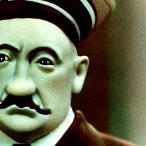 Image similar to claymation shot of Adolf Hitler is a clown