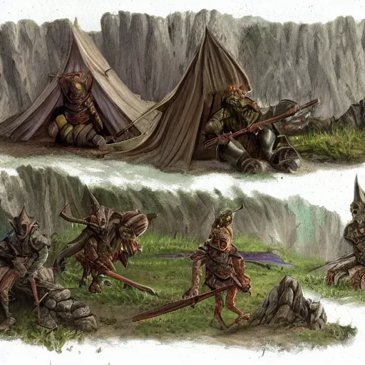 Image similar to goblin encampment, d & d, fantasy, concept art, long shot