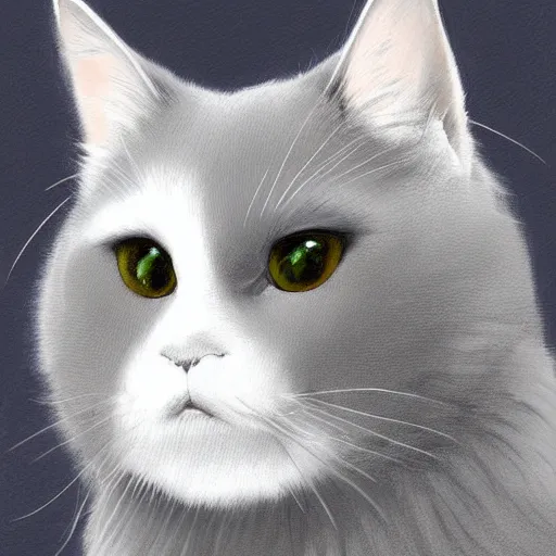 Image similar to beautiful dark grey cat with white belly, white paws and white face markings with long fur and fluffy tail sitting, intricate, elegant, highly detailed, digital painting, artstation, concept art, matte,