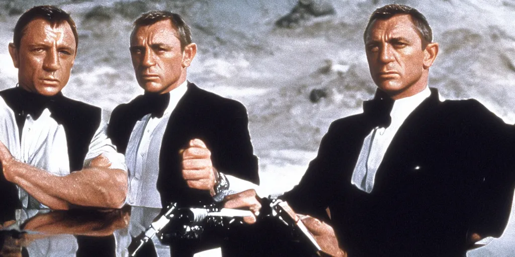 Image similar to Still of a James Bond movie with Daniel Craig as James Bond and Sean Connery as the father of James Bond