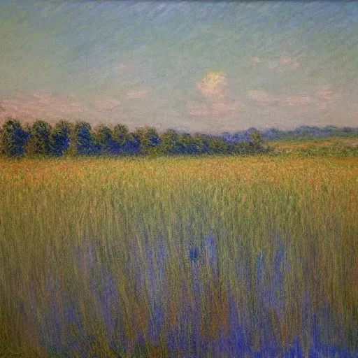 Prompt: a big tear in reality opens over a calm field in summer, award-winning, trending on artstation, oil on canvas, masterpiece, in the style of Claude Monet