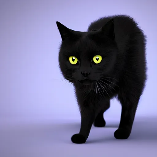 Image similar to A 3D render of a black cat, ultra high detail, 8k,