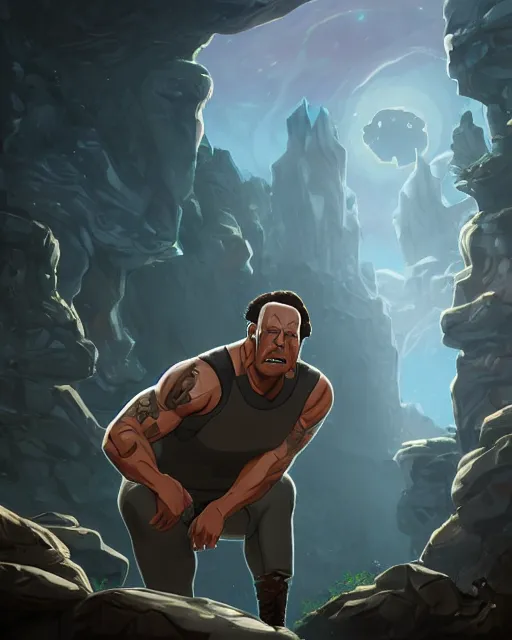 Prompt: dwayne johnson as rick from rick and morty, gothic scene, dramatic light, lee ji - eun, illustration, atmosphere, focused, artstation, highly detailed, art by yuhong ding and chengwei pan and serafleur and ina wong