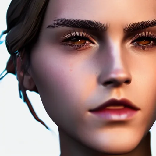 Image similar to full body textured film grain Heavy Contour makeup look eye shadow smokey eyes fashion model face emma watson as a fortnite character cgsociety octane render unreal engine redshift render trending on artstation render blender behance