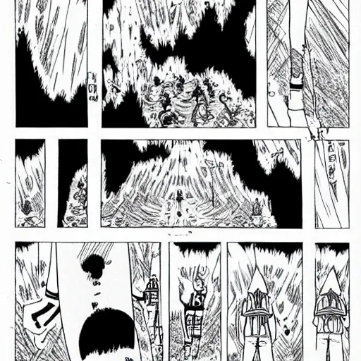 Image similar to “Friday” graphic novel illustrated by Kishimoto published on Shonen Jump 1996 black and white pen and ink highly detailed