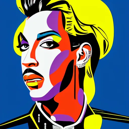 Image similar to Wall mural portrait of Prince, urban art, pop art, artgerm, by Roy Lichtenstein