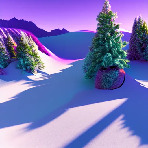 Image similar to : psychedelic ski resort, hyper - realistic, detailed, render by c 4 d octane, unreal engine, 8 k 3 d render ray traceing