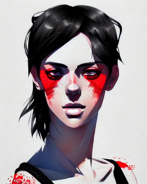 Image similar to a ultradetailed beautiful portrait painting of a stylish woman with short hair, she is wearing a black tank top and jeans, by conrad roset, greg rutkowski and makoto shinkai trending on artstation