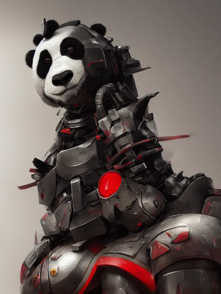 Image similar to “A detailed portrait of a giant robot panda dressed as a samurai, anime, trending on artstation, octane render, cgsociety, 4K, 8K”