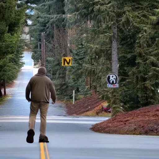 Image similar to bigfoot walking down the street in downtown Bremerton Washington