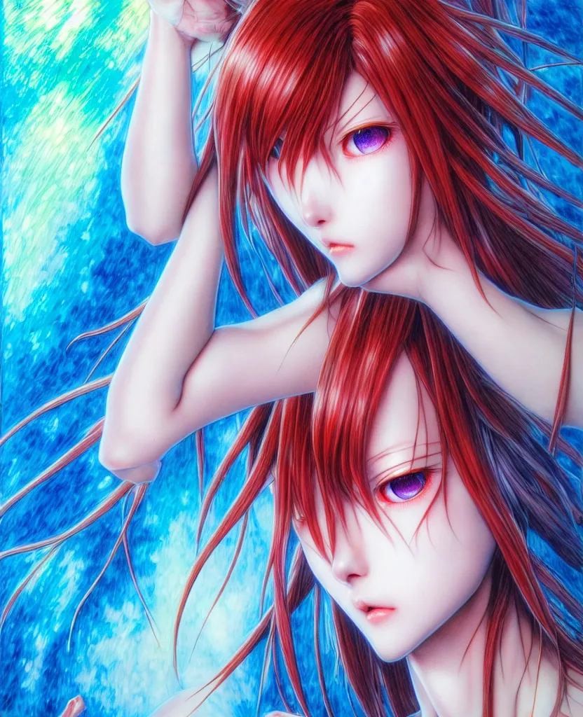 Prompt: realistic detailed image of ultra mega rainbow realistic detailed face realistic detailed female character asuka soryu langley symmetrical depth perception masterpiece depth of field action horror gothic vivid colors art by yoshitaka amano by yukito kishiro by yoshiyuki sadamoto by artgerm by hajime sorayama, no artifacts!!!!!