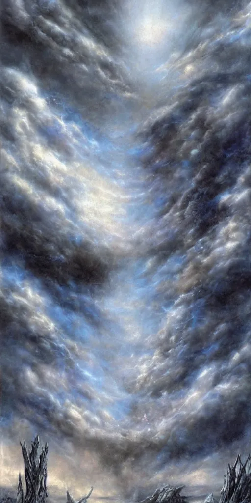 Prompt: Luis royo background sky airbrush art