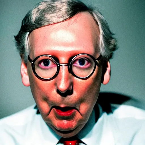 Image similar to mitch mcconnell melting. horror film photograph.