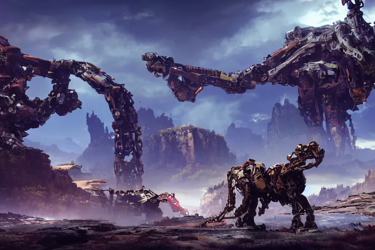 Image similar to slitherfang machine mecha animal beast robot of horizon forbidden west horizon zero dawn bioluminiscence global illumination ray tracing hdr fanart arstation by sung choi and eric pfeiffer and gabriel garza and casper konefal