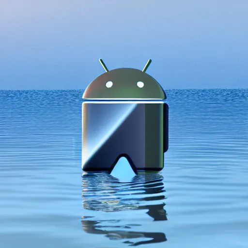 Prompt: android logo 3d render, reflected by water