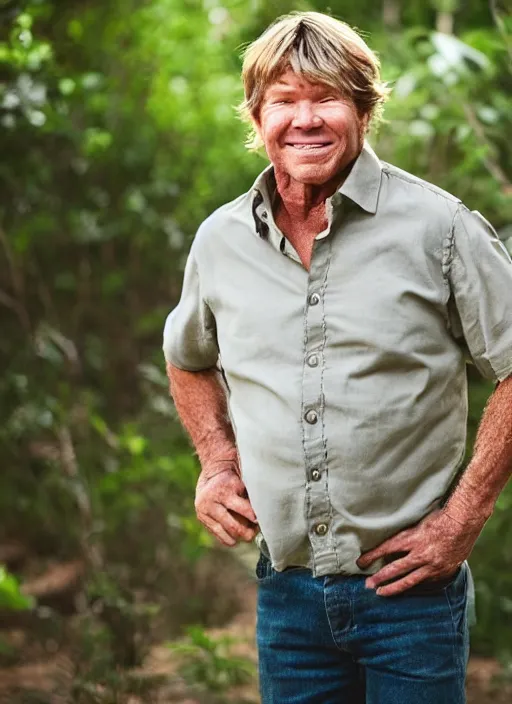 Prompt: dslr photo portrait still of 6 0 year old age 6 0 steve irwin at age 6 0!!!, 8 5 mm f 1. 8