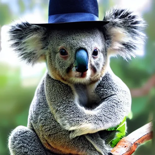 Prompt: koala wearing a fedora