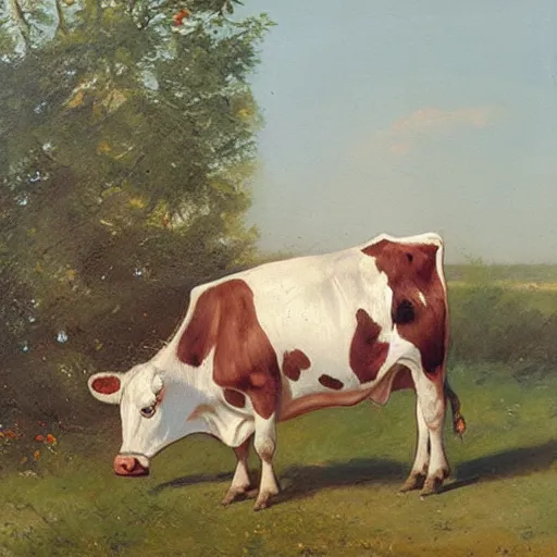 Prompt: painting by zorn, cow wearing clothes by royal castle
