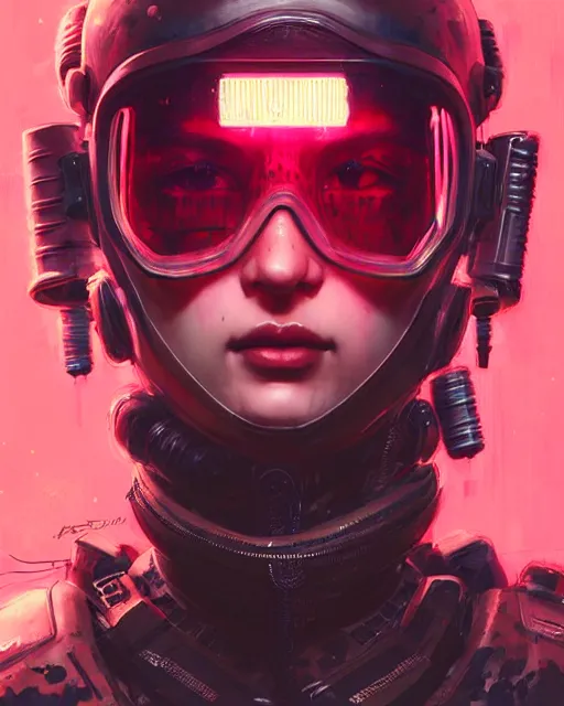 Image similar to detailed portrait neon female swat officer, cyberpunk futuristic, neon, reflective puffy coat, decorated with traditional japanese by ismail inceoglu dragan bibin hans thoma greg rutkowski alexandros pyromallis nekro rene margitte, metro game, illustrated, perfect face, fine details, realistic shaded, fine - face, pretty face