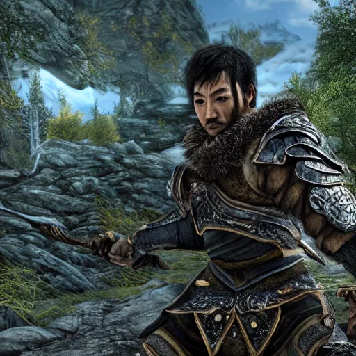 Prompt: 8k hyper realistic highly detailed HDR still of David Lo Pan in Skyrim