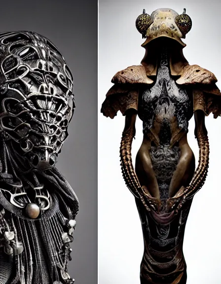 Image similar to still frame from Prometheus by Giger, which king Dr doom in ornate bone and opal armour by Wayne Barlowe by peter Mohrbacher, dressed by Alexander McQueen and by Neri Oxman, metal couture hate couture editorial