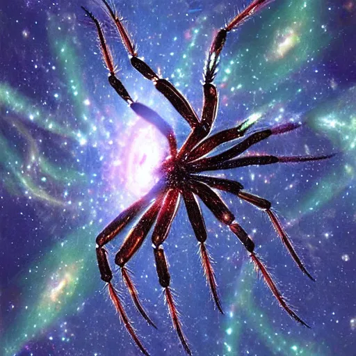 Image similar to a spider spinning galaxies, fantasy art