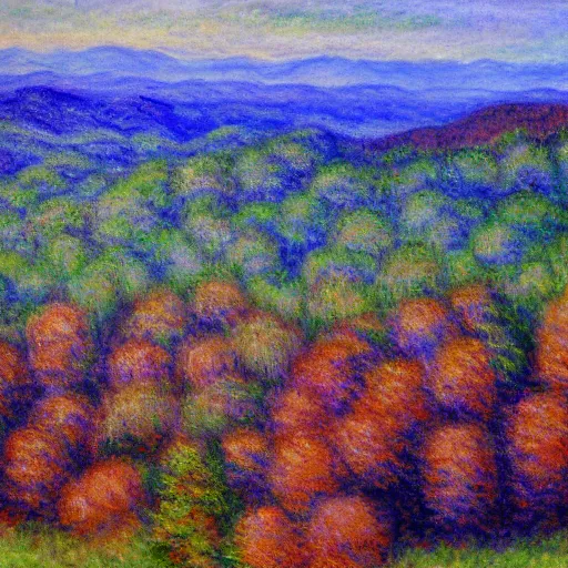 Image similar to asheville skyline from beaucatcher mountain, in the style of claude monet, watercolor, beautiful, scenic, award winning, 4 k, hd