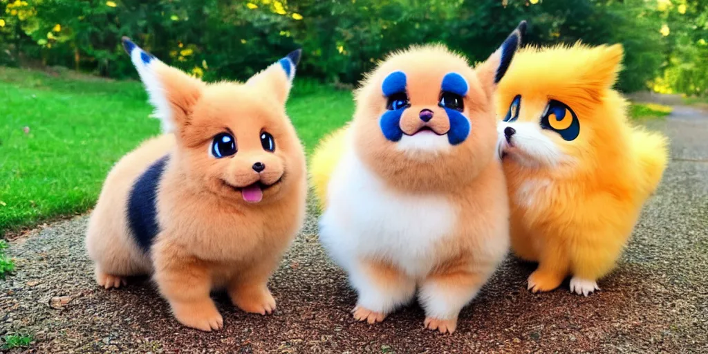 Image similar to real life pokemons photo cute chuncky adorable fluffy ultra realistic golden hour sharp focus