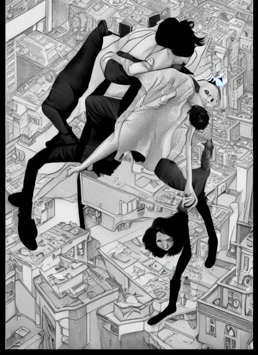 Prompt: reylo in the style of m. c. escher