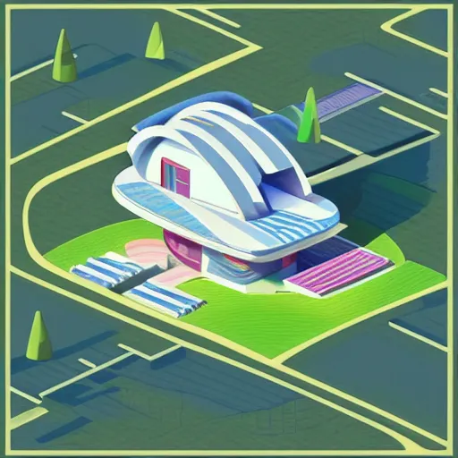 Image similar to isometric view of a moden retro futuristic home by Chiho Aoshima