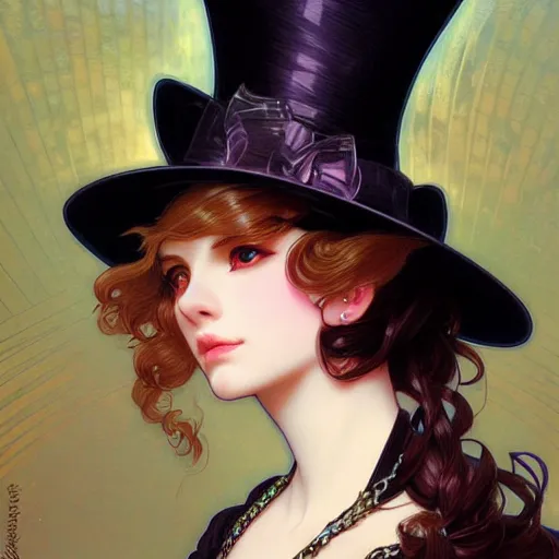 Prompt: close portrait of a fancy cat with a top hat, vaporwave, highly detailed, digital painting, artstation, concept art, smooth, sharp focus, illustration, art by artgerm and greg rutkowski and alphonse mucha