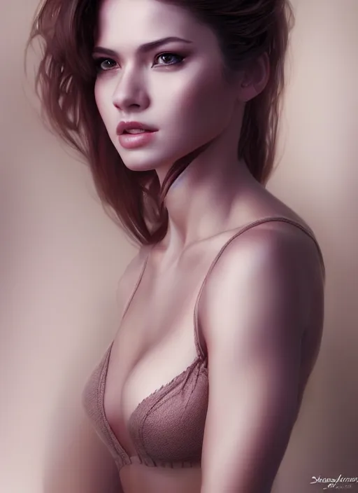 Image similar to full body photo of a gorgeous young woman in the style of stefan kostic, realistic, sharp focus, 8k high definition, insanely detailed, intricate, elegant, art by stanley lau and artgerm, dramatic lighting