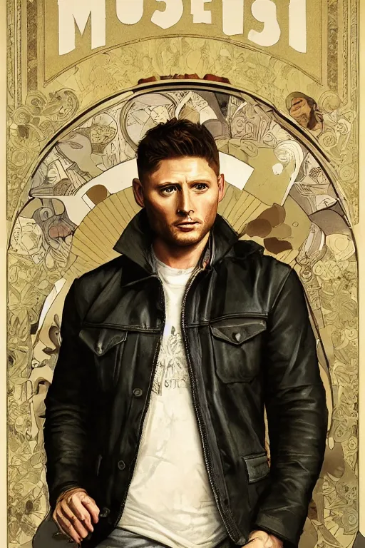 Image similar to a detailed matte portrait of an jensen ackles dressed as dean from the gilmore girls, masterpiece, 8 k, art by alphonse mucha and greg rutkowski