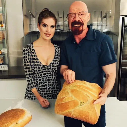 Image similar to alexandria dadario and walter white bake bread