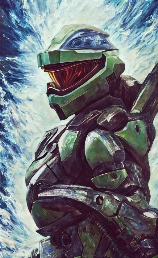 Image similar to gyarados pokemon playing as master chief, oil on canvas, intricate, 8 k highly professionally detailed, hdr, cgsociety