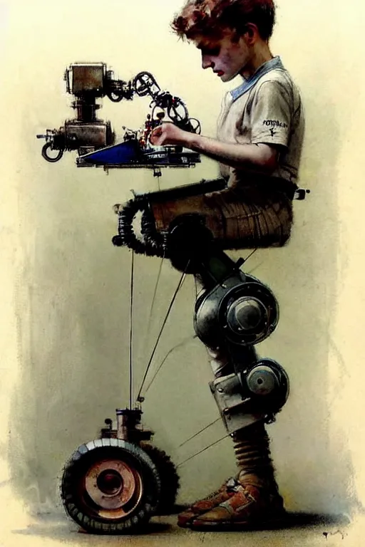 Image similar to (((((1950s a boy working on his robot . muted colors.))))) by Jean-Baptiste Monge !!!!!!!!!!!!!!!!!!!!!!!!!!!