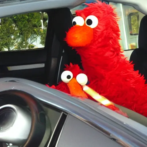 Image similar to elmo drunk driving with his pals