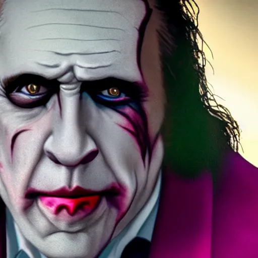 Prompt: Nicholas Cage as The Joker 8k hdr amazing lighting