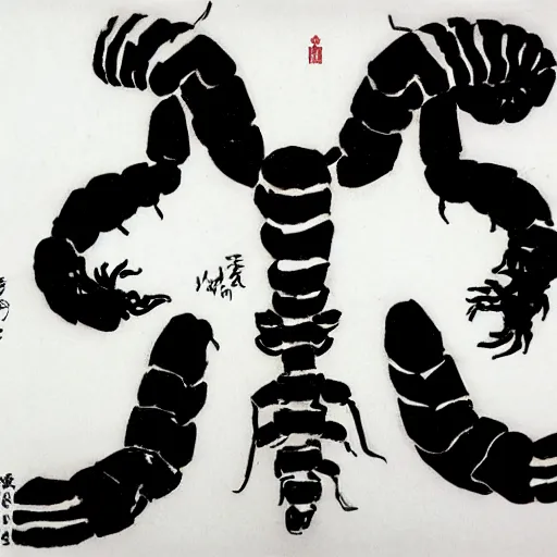 Image similar to scorpion red white and black drawn by Shuichi Shigeno and Michiharu Kusunoki pen ink drawing